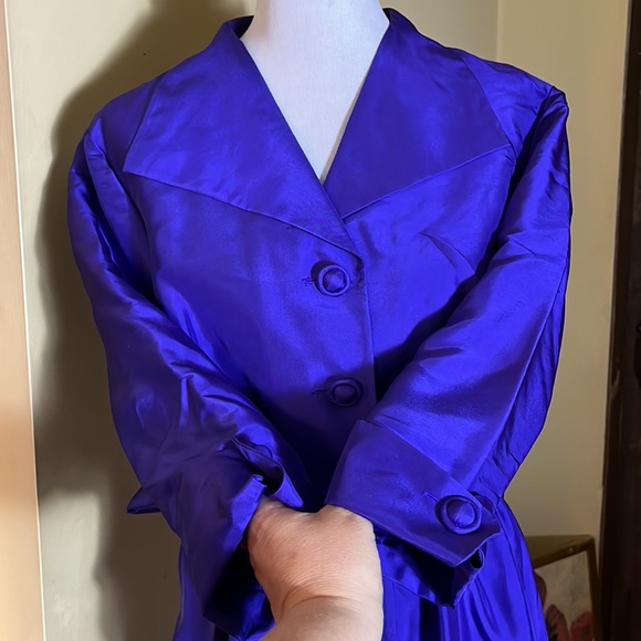 J PETERMAN Co Size 20 Dupioni Silk Fit-n-Flair Shirt-Dress Blue Purple $359 NEW